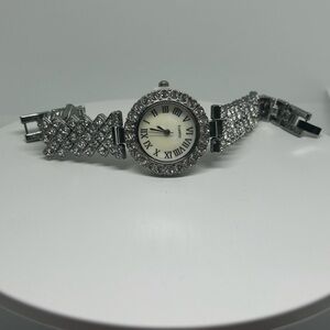 Silver Rhinestone Crystal Bracelet Watch